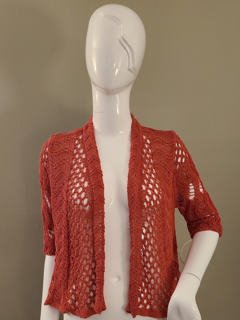 Jones New York Open-Knit Short Sleeve Cardigan - Rust Orange